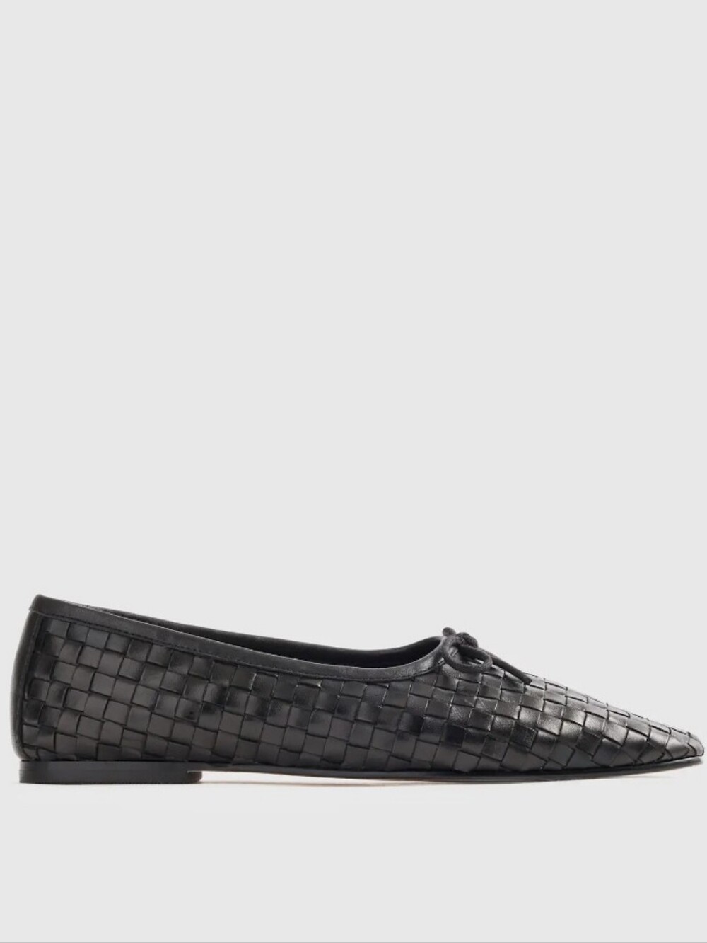 Quince Italian Leather Handwoven Square Toe Ballet Flat - black - Picture 3 of 15